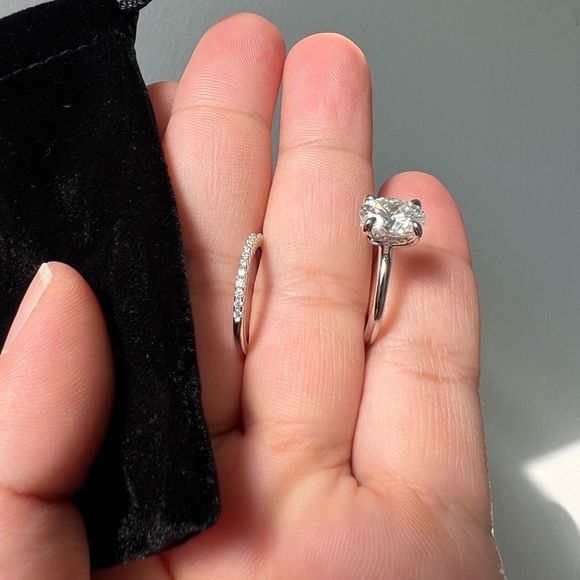 2CT Oval Cut Diamond Moissanite Ring Hidden Halo Set 18k Plated Certified - Picture 8 of 8